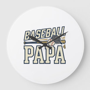Baseball-Papa-Vintage-Stickerei-Shirt-Design_1 Große Wanduhr