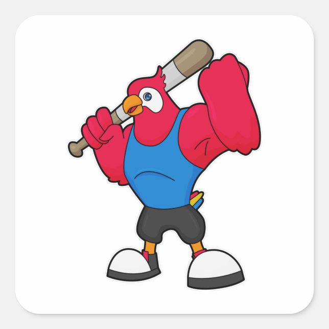 Baseball-Papagei Quadratischer Aufkleber (Vorderseite)