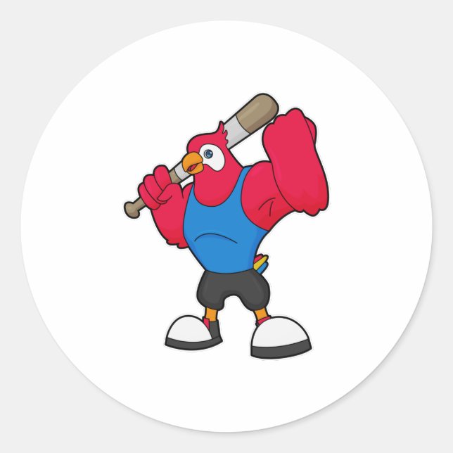 Baseball-Papagei Runder Aufkleber (Vorderseite)