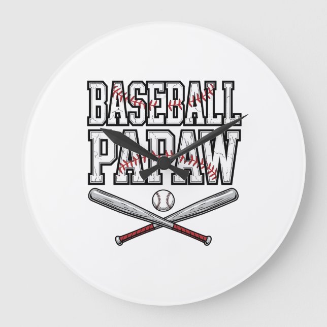 Baseball Papaw Vintage Engravingsdesign_1 Große Wanduhr (Vorderseite)