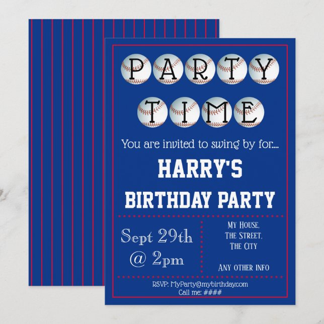 Baseball-Party Einladung bearbeitet (Vorne/Hinten)