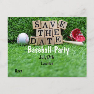 Baseball-Party Save the Date auf grünem Gras Postkarte