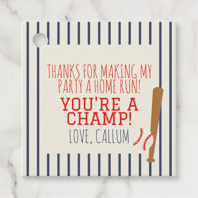 Baseball Party Square Gefälligkeitstags Geschenkanhänger (Vorderseite)
