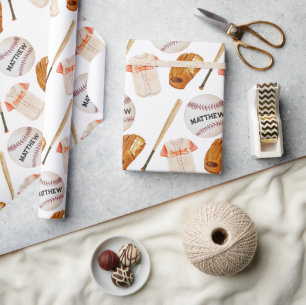 Baseball Pattern Kids Name Wrapping Paper Geschenkpapier
