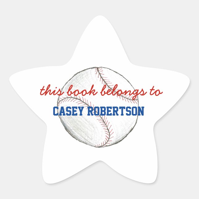 Baseball personalisierte Buchzeichen für Kinder -  Stern-Aufkleber (Vorderseite)
