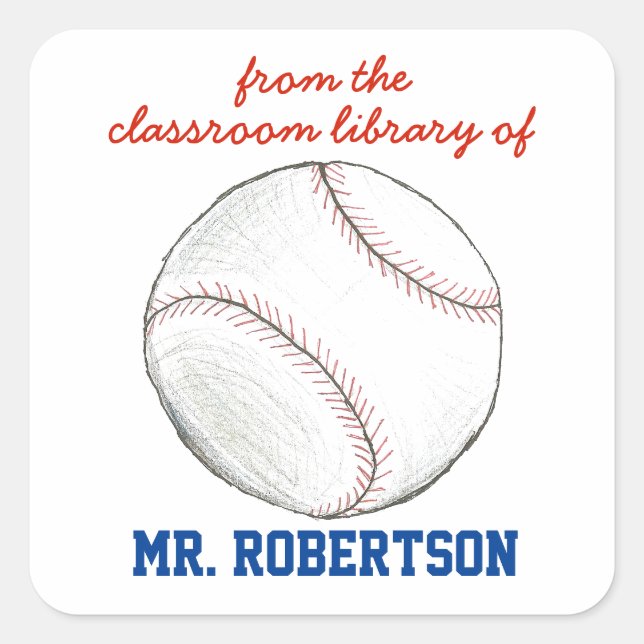 Baseball personalized teacher gift bookplate quadratischer aufkleber (Vorderseite)