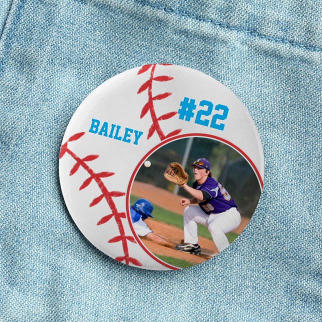 Baseball Pin Name Jersey Nummer Foto Himmelblau Button (Von Creator hochgeladen)