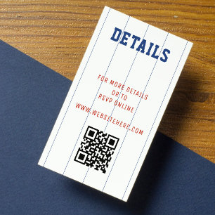 Baseball Pinstripe QR Code Hochzeitdetails Begleitkarte