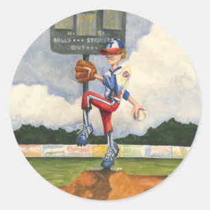 Baseball Pitcher auf dem Berg von Jay Throckmorton Runder Aufkleber