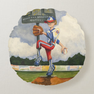 Baseball Pitcher auf dem Berg von Jay Throckmorton Rundes Kissen