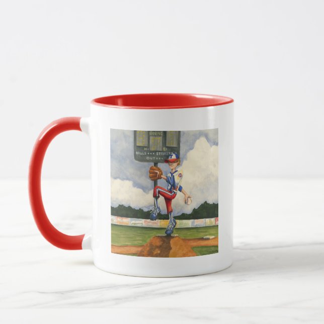 Baseball Pitcher auf dem Berg von Jay Throckmorton Tasse (Links)