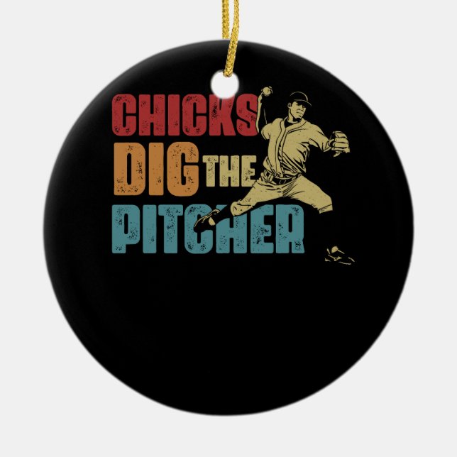 Baseball Pitcher Funny Chick Dig The Pitcher Softw Keramik Ornament (Vorne)