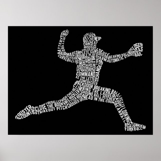 Baseball Pitcher Typografy Art Poster (Vorne)