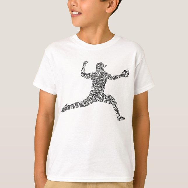 Baseball Pitcher Typografy Art T-Shirt (Vorderseite)
