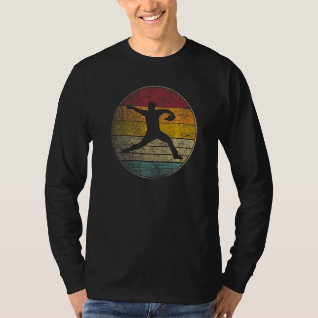 Baseball-Pitcher wirft Baseballhandschuh Retro 70e T-Shirt (Vorderseite)