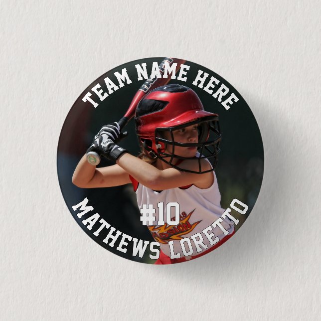 Baseball Player Add Name Number Team und Foto Button (Vorderseite)