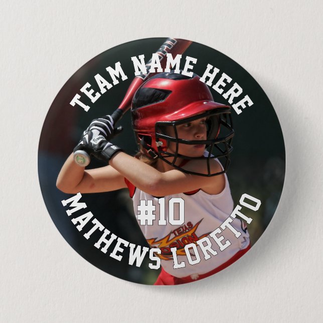 Baseball Player Add Name Number Team und Foto Button (Vorderseite)