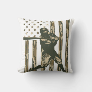 Baseball Player American Flag USA Bottomland Camou Kissen