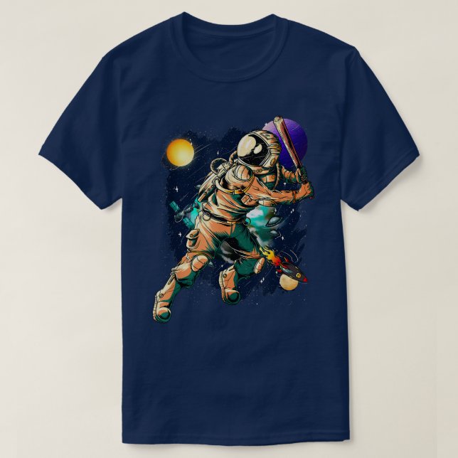 Baseball Player Astronaut Outer Space UFO Planets  T-Shirt (Design vorne)