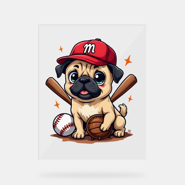 Baseball Player Coach Mops Dog Lover Mops Mama Acrylschild (Vorderseite)