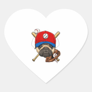 Baseball Player Coach Mops Dog Lover Mops Mama Herz-Aufkleber
