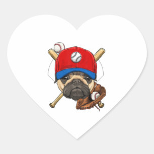 Baseball Player Coach Mops Dog Lover Mops Mama Herz-Aufkleber