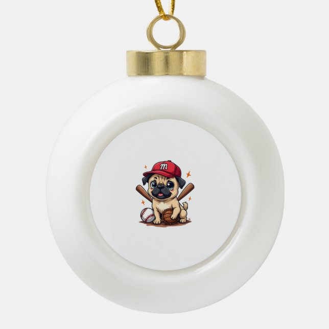 Baseball Player Coach Mops Dog Lover Mops Mama Keramik Kugel-Ornament (Vorderseite)