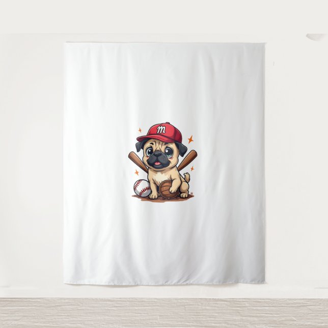 Baseball Player Coach Mops Dog Lover Mops Mama Wandteppich (Vorderseite)