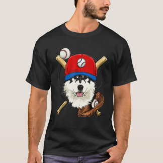 Baseball Player Coaches Alaskan Malamute Dog Pitch T-Shirt