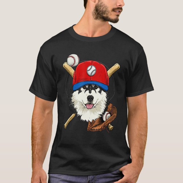 Baseball Player Coaches Alaskan Malamute Dog Pitch T-Shirt (Vorderseite)