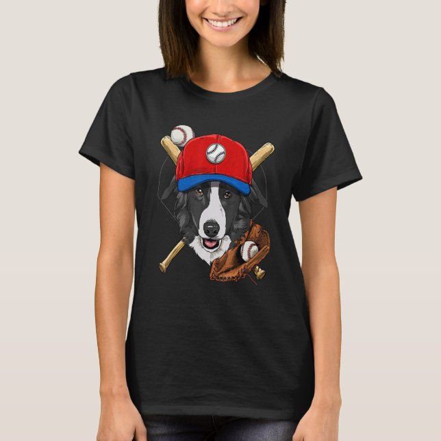 Baseball Player Coaches Border Collie Dog Pitcher  T-Shirt (Vorderseite)