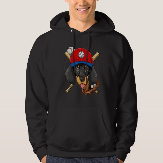 Baseball Player Coaches Dachshund Weiner Dog Pitch Hoodie (Vorderseite)