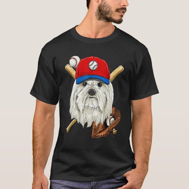 Baseball Player Coaches Maltese Dog  Pitcher Catch T-Shirt (Vorderseite)
