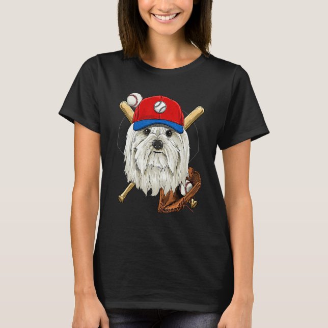 Baseball Player Coaches Maltese Dog  Pitcher Catch T-Shirt (Vorderseite)