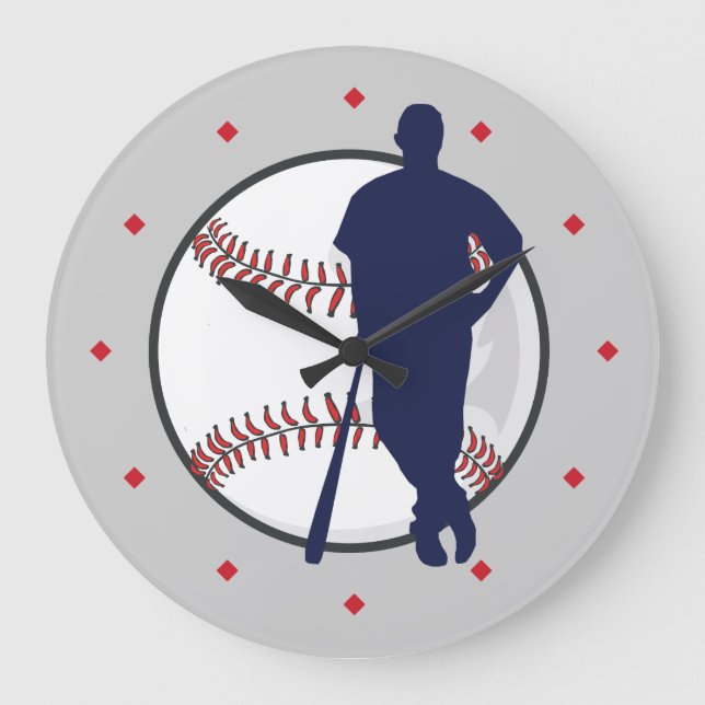 Baseball Player Diamond Marker Große Wanduhr (Vorderseite)