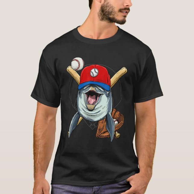 Baseball Player Dolphin Whale Pitcher Catcher Base T-Shirt (Vorderseite)