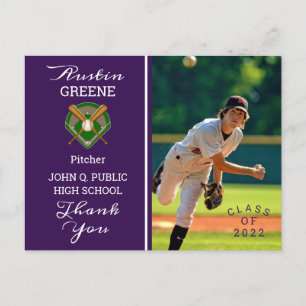 Baseball Player Foto Lila Abschluss Vielen Dank Postkarte