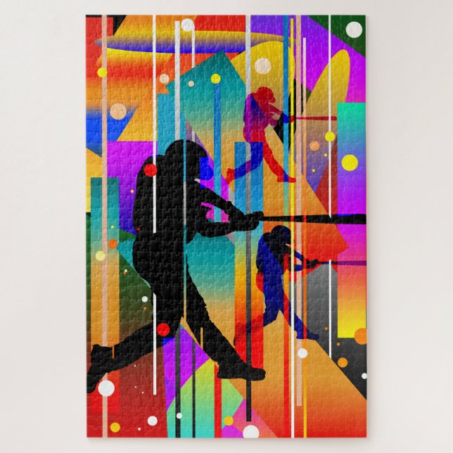 Baseball-Player für moderne geometrische Silhouett Puzzle (Vertikal)
