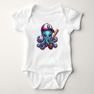 Baseball Player für niedliche und Sport-Oktopus Baby Strampler