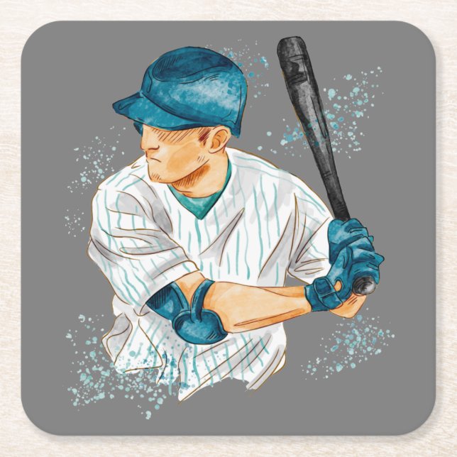Baseball-Player für Wasserfarben Rechteckiger Pappuntersetzer (Vorderseite)