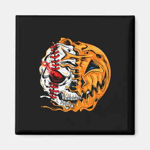 Baseball Player Halloween Pumpkin Skeleton Magnet