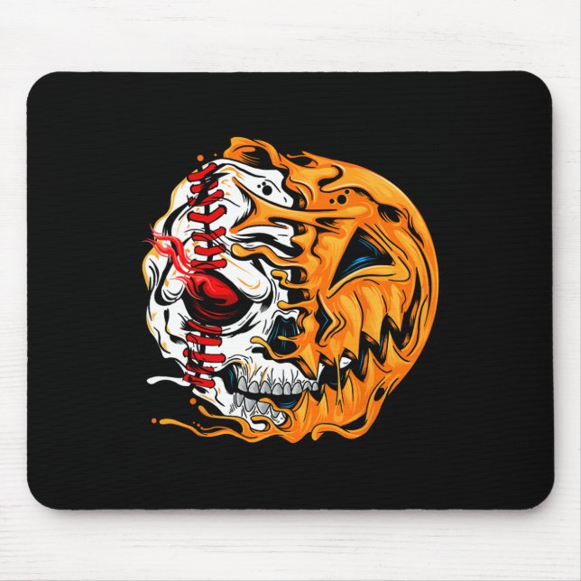 Baseball Player Halloween Pumpkin Skeleton Mousepad (Vorne)