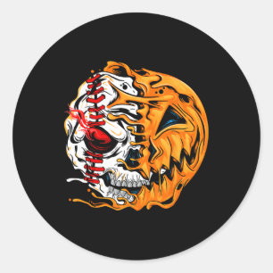 Baseball Player Halloween Pumpkin Skeleton Runder Aufkleber