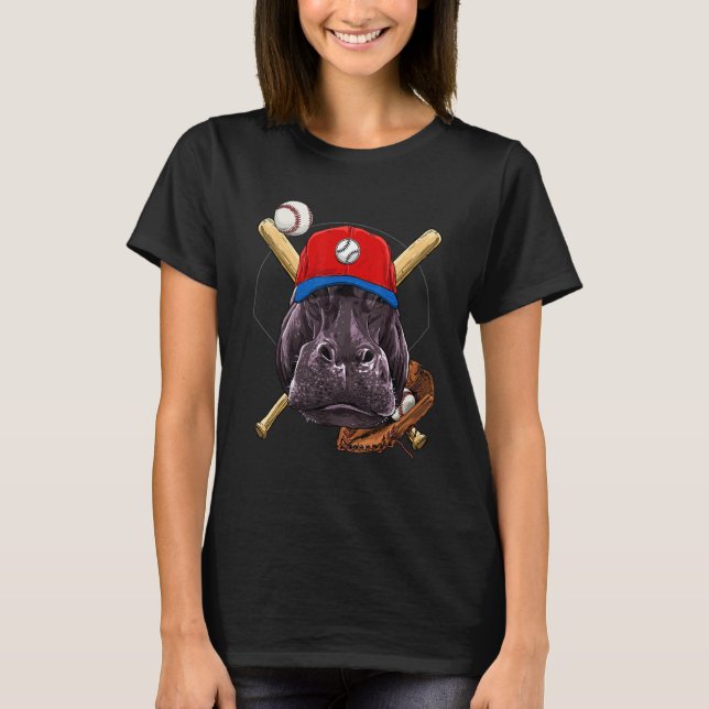 Baseball Player Hippopotamus Pitcher Catcher Baseb T-Shirt (Vorderseite)