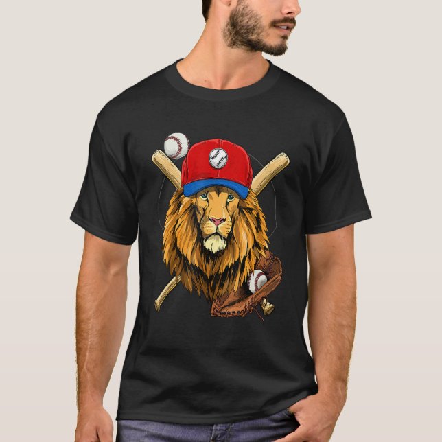 Baseball Player Lion  Pitcher Catcher Baseball Coa T-Shirt (Vorderseite)