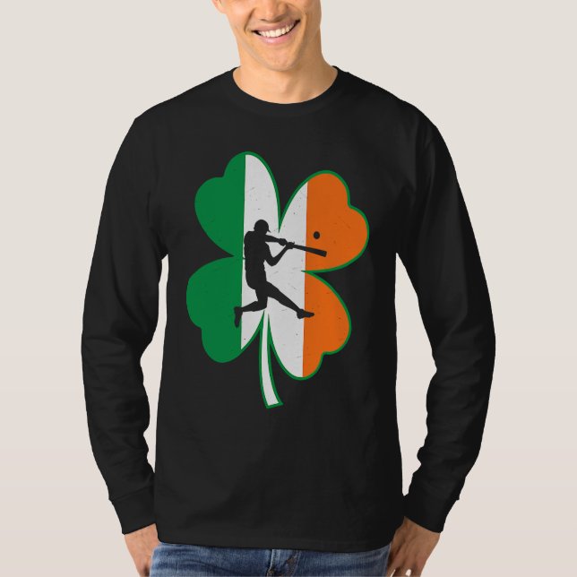 Baseball Player Lucky Shamrock Ireland Flag St Pat T-Shirt (Vorderseite)