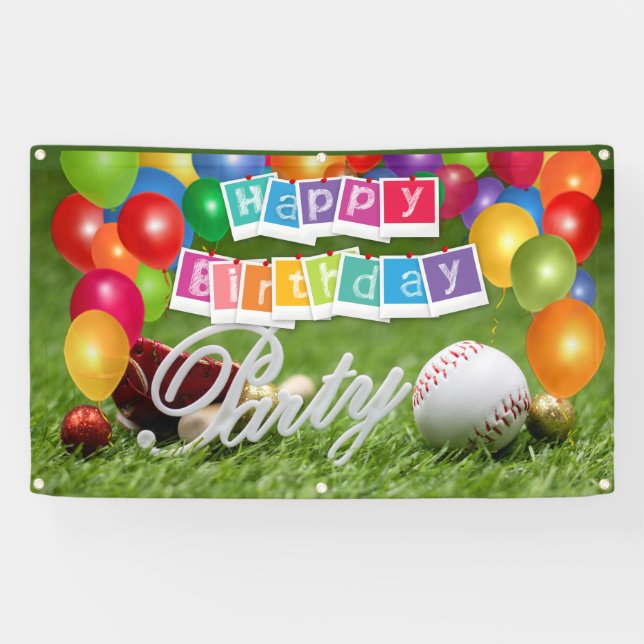 Baseball Player Party Glücklich Geburtstag mit Bal Banner (Horizontal)