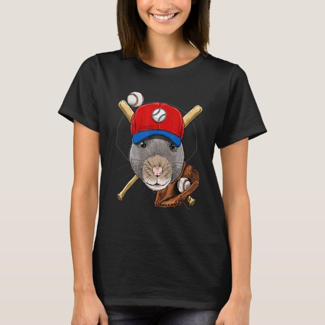Baseball Player Rat Mouse Pitcher Catcher Baseball T-Shirt (Vorderseite)