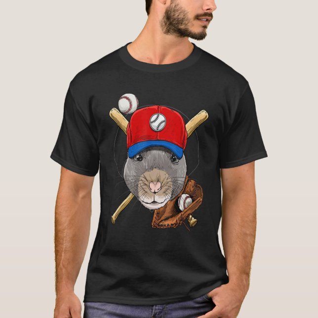 Baseball Player Rat Mouse Pitcher Catcher Baseball T-Shirt (Vorderseite)
