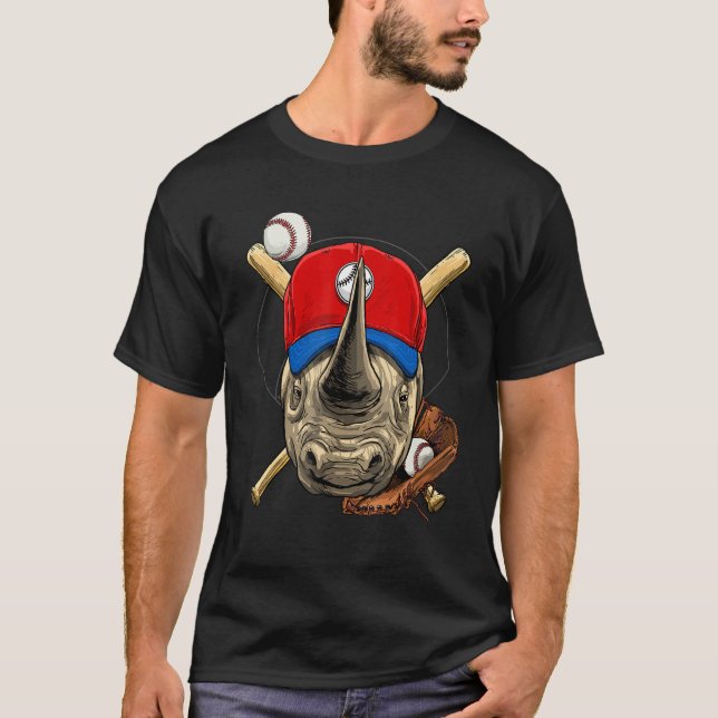 Baseball Player Rhinoceros Pitcher Catcher Basebal T-Shirt (Vorderseite)